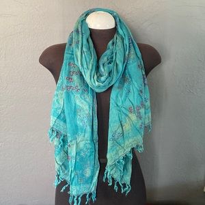 Levi’s Floral Boho Cotton Viscose Light Weight Scarf with Fringe